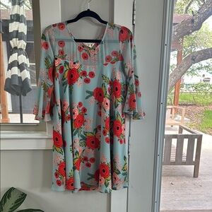 Rifle Paper Co Red and Blue Bell Sleeve Sundress